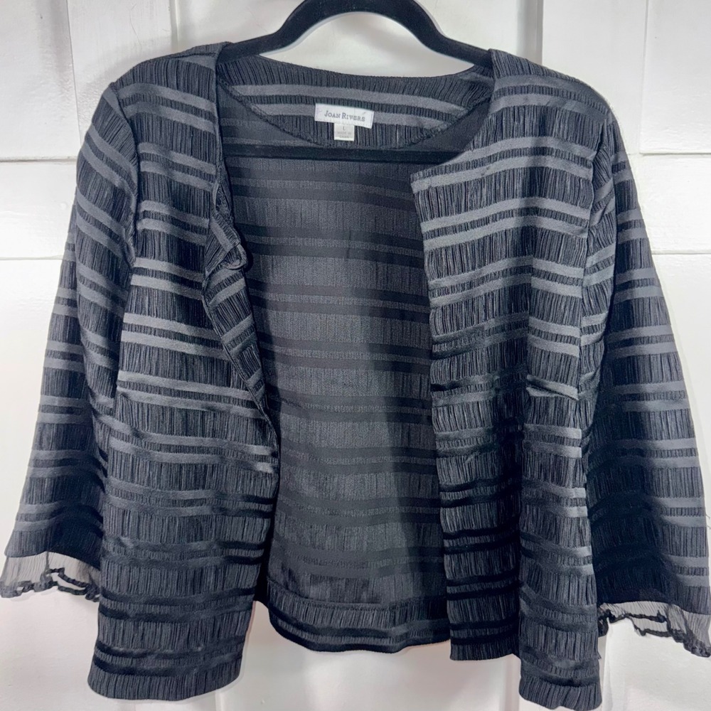 Joan Rivers Black Textured Stripe Open Front Cardigan‎ Jacket A229038 Womens L